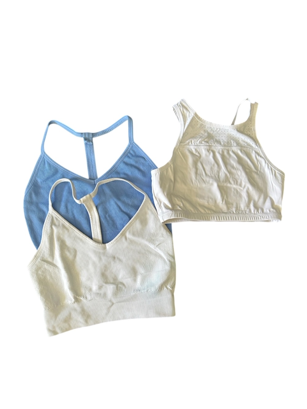 Yogalicious Ribbed Seamless Tank Bralette - Light Blue & White